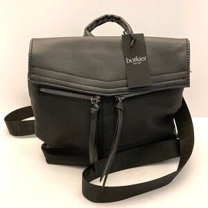 NWT Botkier Mini Backpack Black Pebbled Leather Nylon Flap Magnet Zip Pockets